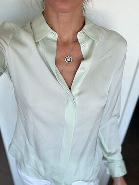 Theory silk Mint Green Long-Sleeve Button-Up Blouse